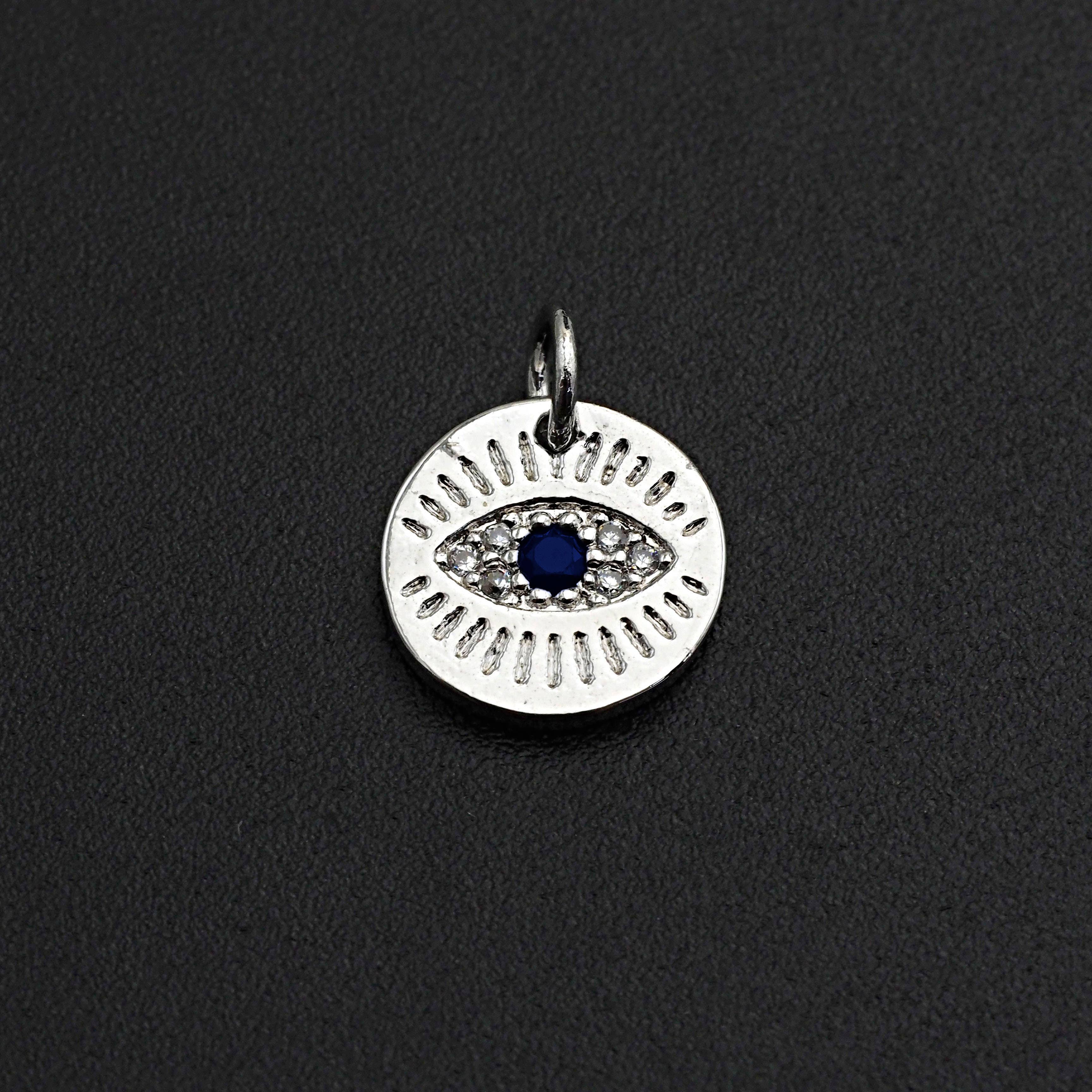 CZ Micro Pave Round Evil Eye on Disc Pendant/Charm, Z463