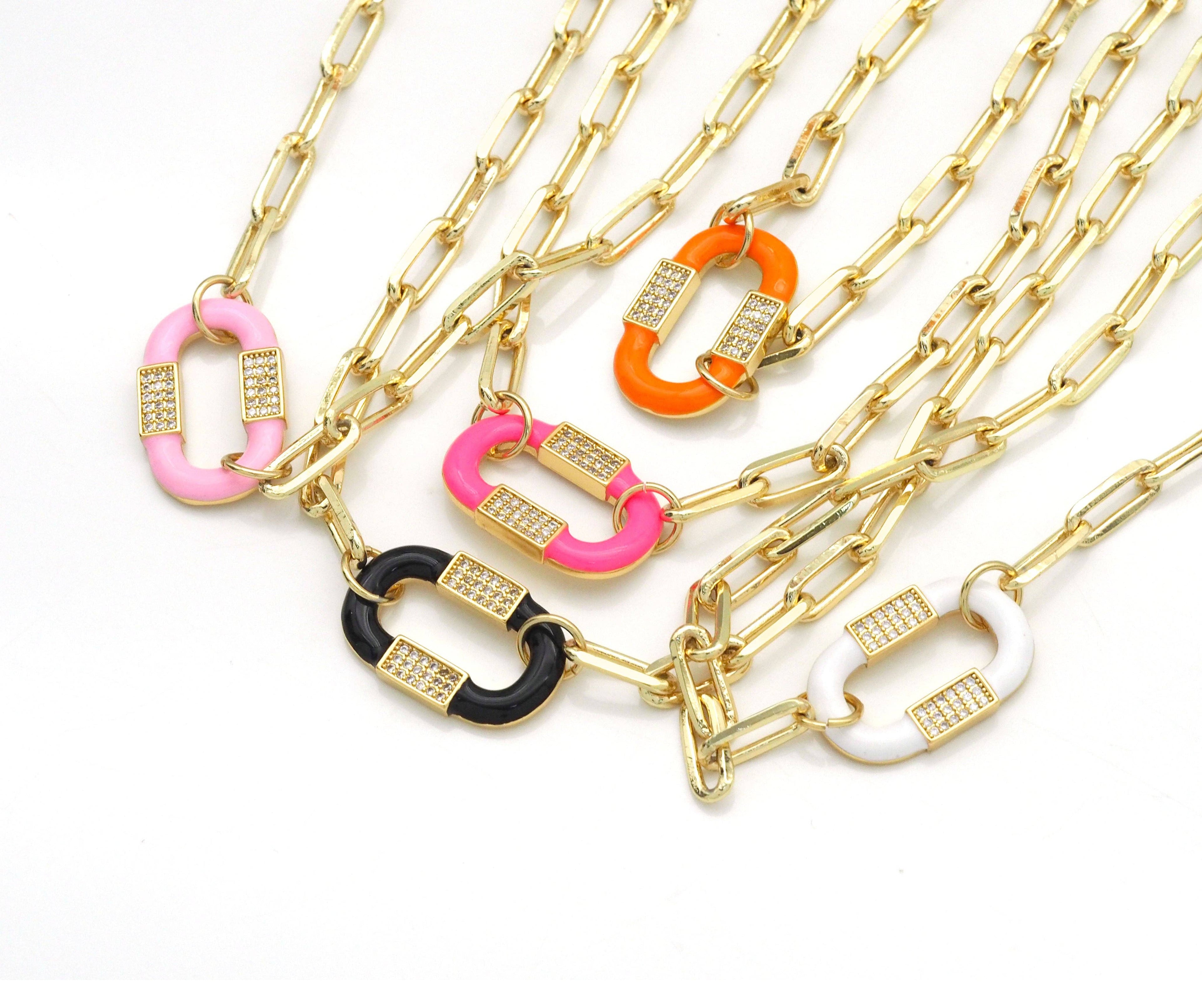 Colorful Enamel Oval Paperclip Chain Necklace,sku#EF240