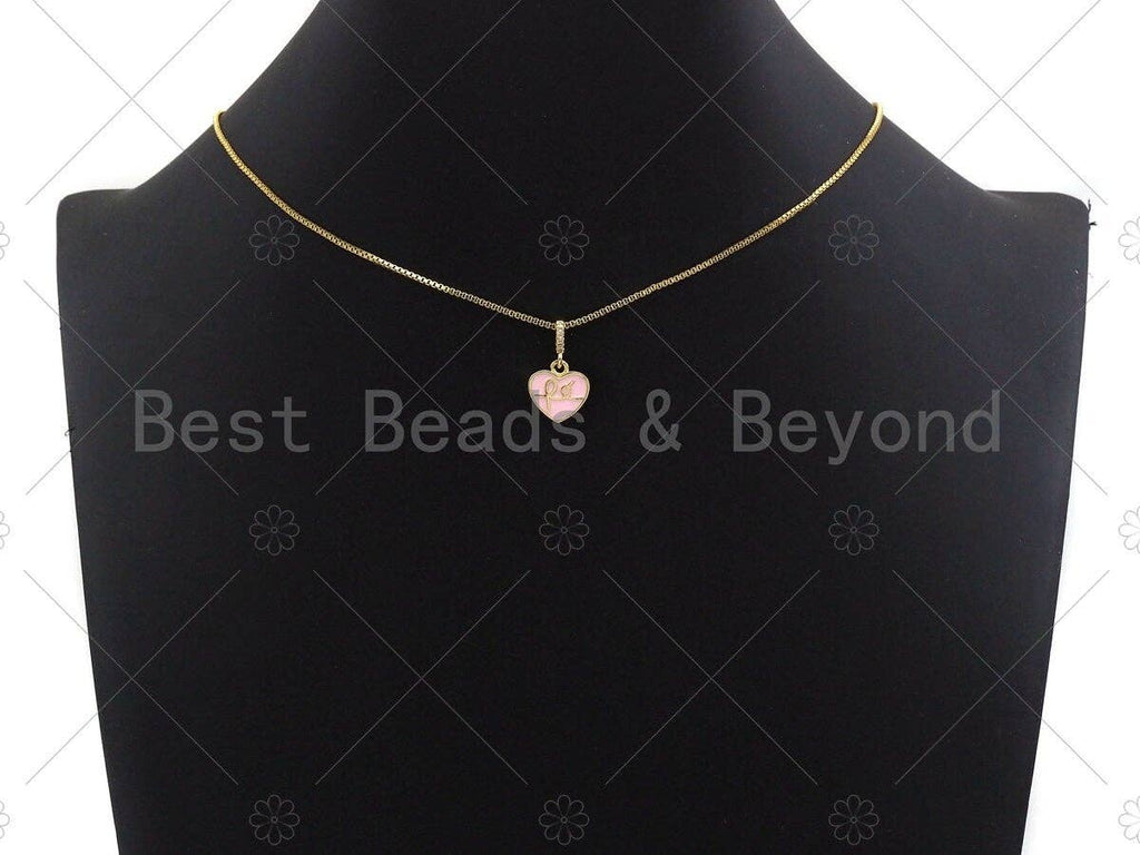 18K Gold Finish Enamel Heart Pendant, Black/Pink/White/Red Heart charm, 12mm, sku#JL05