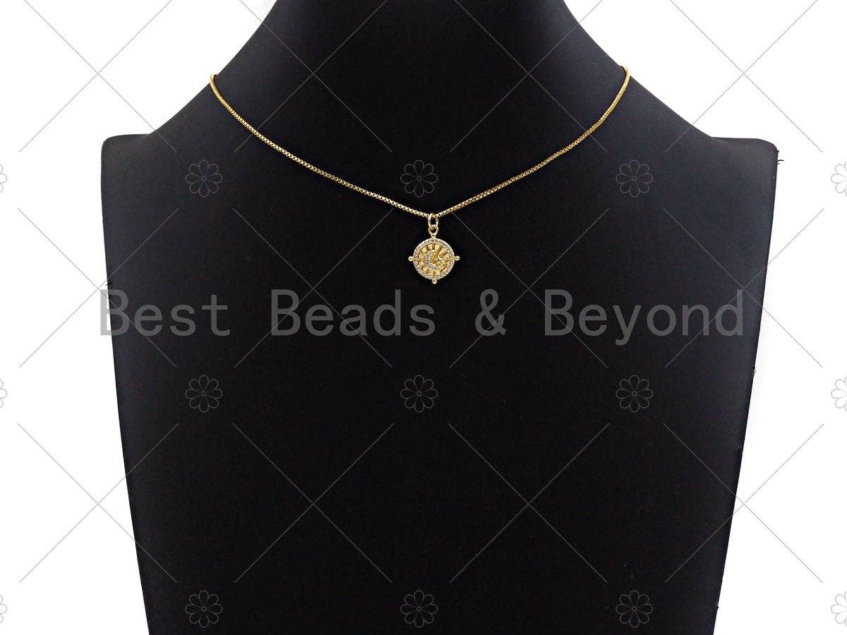 Clear CZ Micro Pave Moon On Round Aiming Circle Shape Pendant/Charm, Cubic Zirconia Round Coin Charm,15x17mm,sku#Y350