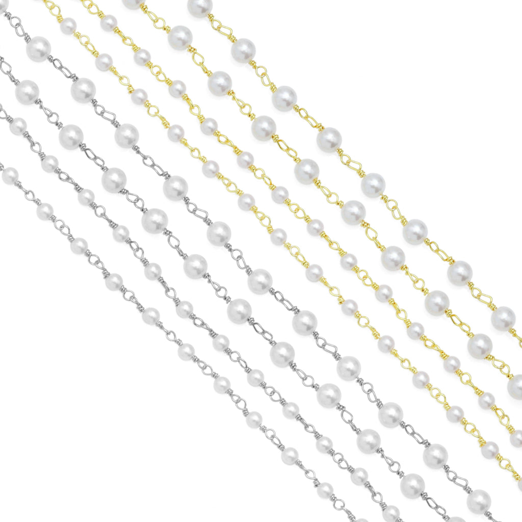 6mm/4mm white Pearl Chain by Yard,sku#HX08