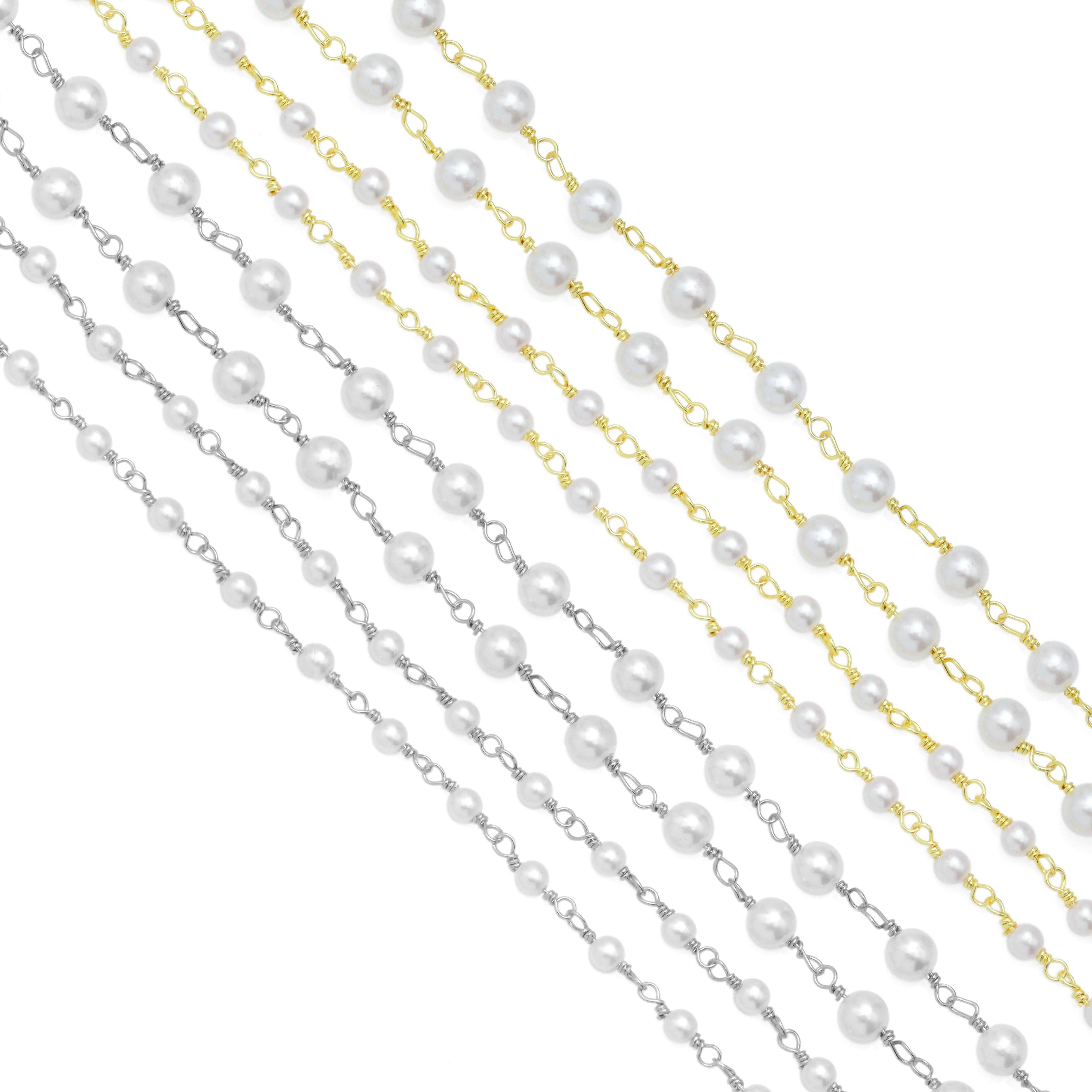 6mm/4mm white Pearl Chain by Yard,sku#HX08