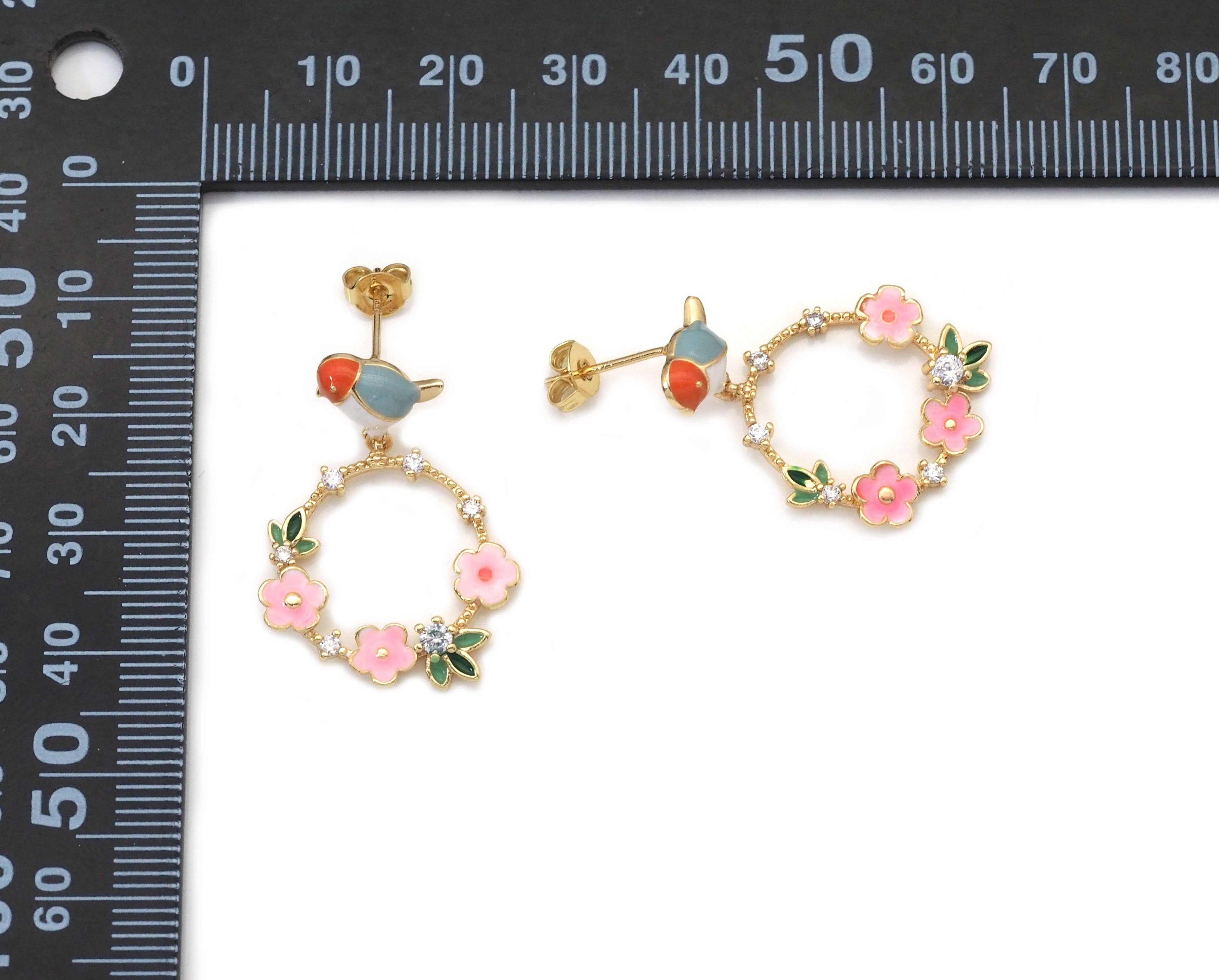 Vintage Flower Bird Stud Earrings, Sku#ZX120