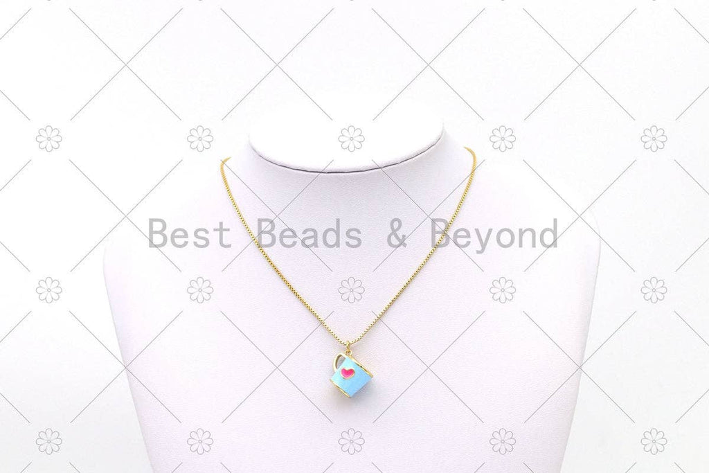 Gold Heart on Colorful Enamel Coffee Cup Shape Pendant, 18K Gold Filled Cup Charm,Necklace Bracelet Charm Pendant, 17x14mm,Sku#LK492