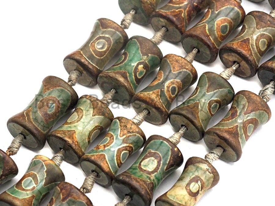 1pc/12pc Etched Tibetan agate Spool Beads, Dzi Agate Beads,