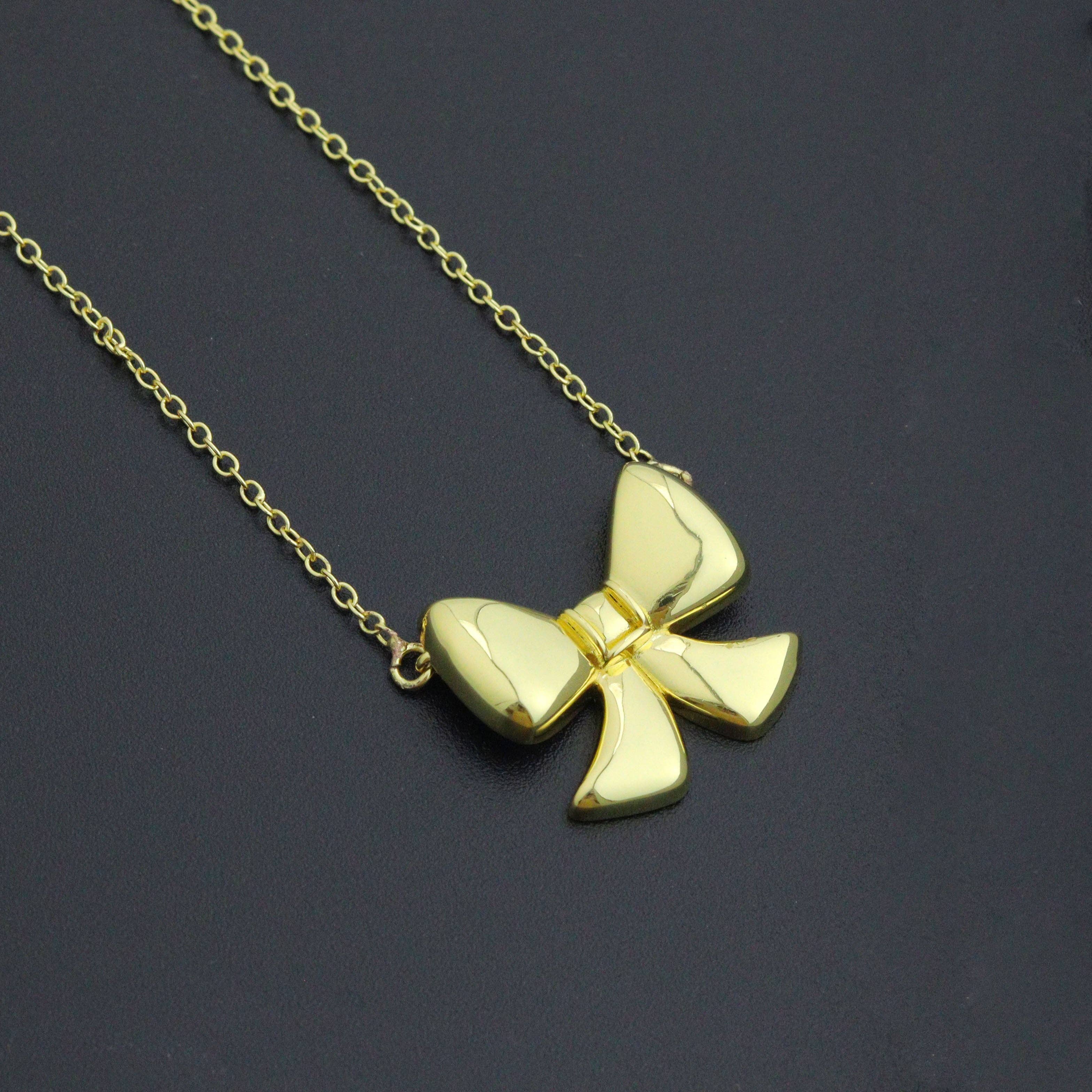 Gold Link Chain Bow Pendant  Necklace, sku#EF714