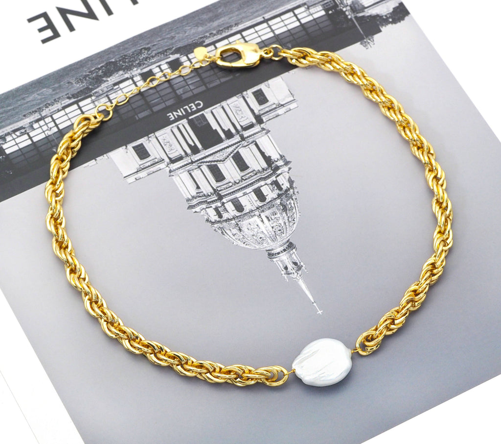 Gold Rope chain Pearl necklace, sku#EF267