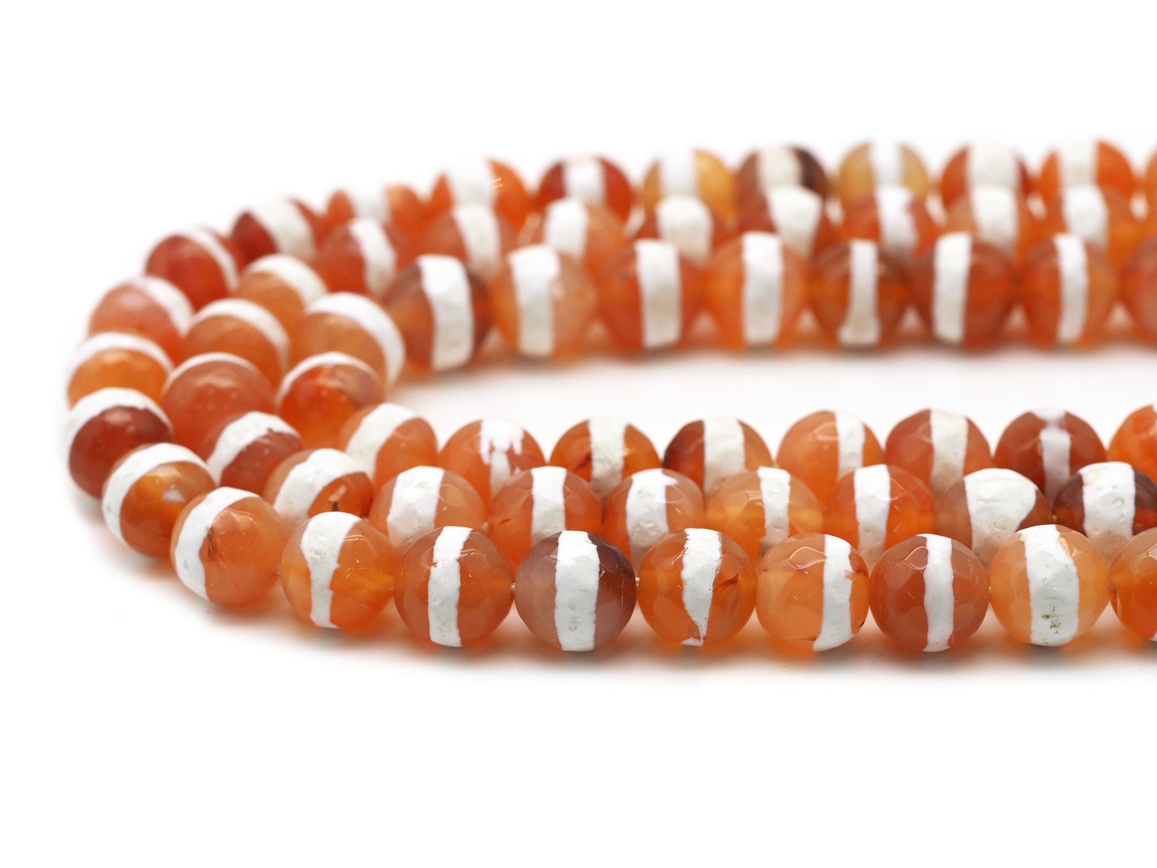Tibetan Agate with White Line Round Smooth Beads, Sku#U1342