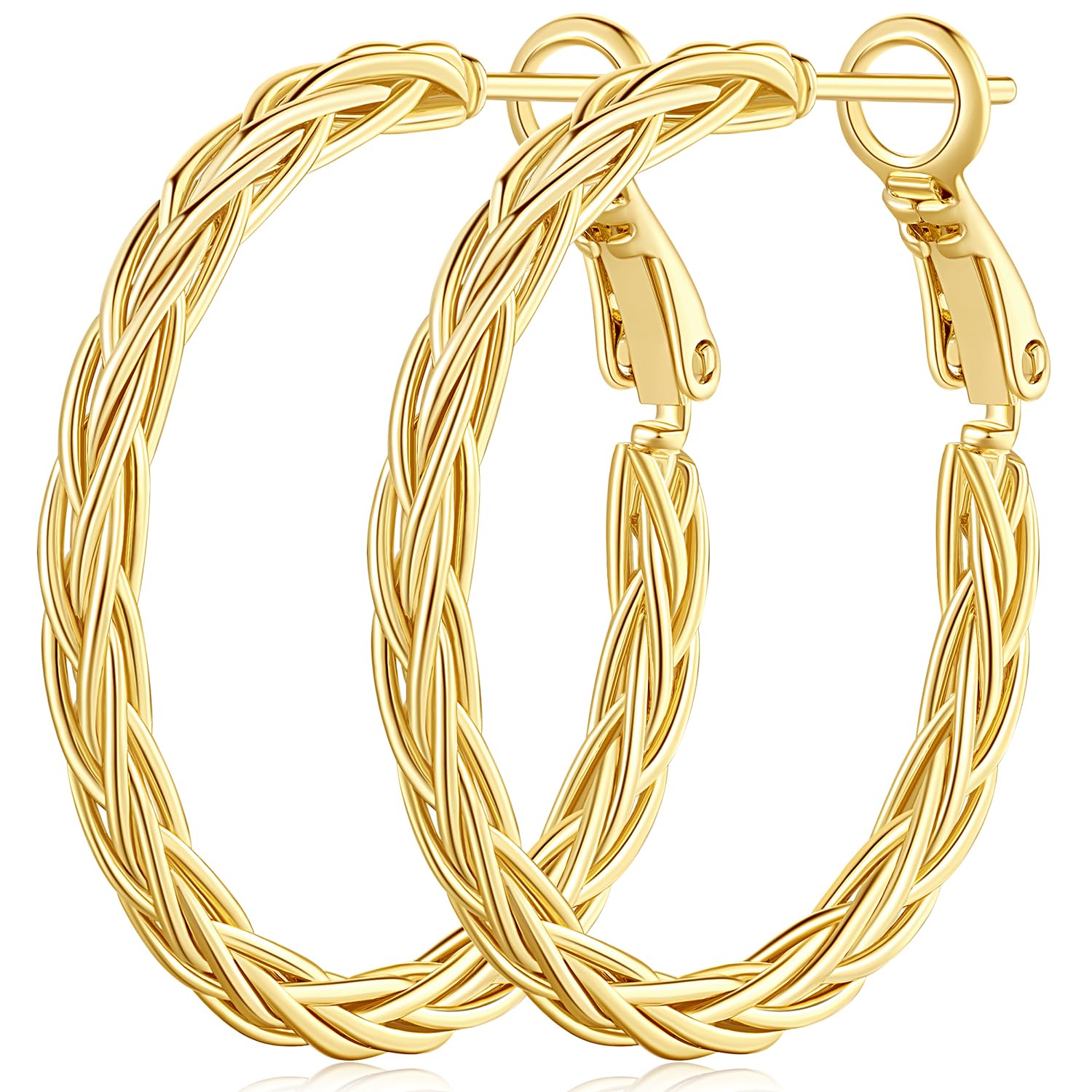 Créoles Amoxos Gold – Créoles 14 carats pour femme – Créoles en or uniques – Créoles de boucles d'oreilles en or – Design tendance à mailles fines – Boucles d'oreilles en or 14 carats – Bijoux pour femme 30 mm