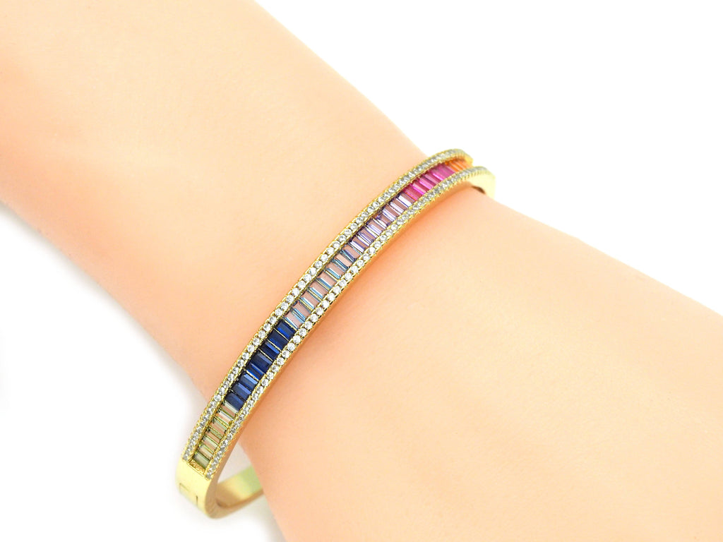 Rainbow Baguette CZ Bracelate,Sku#X351