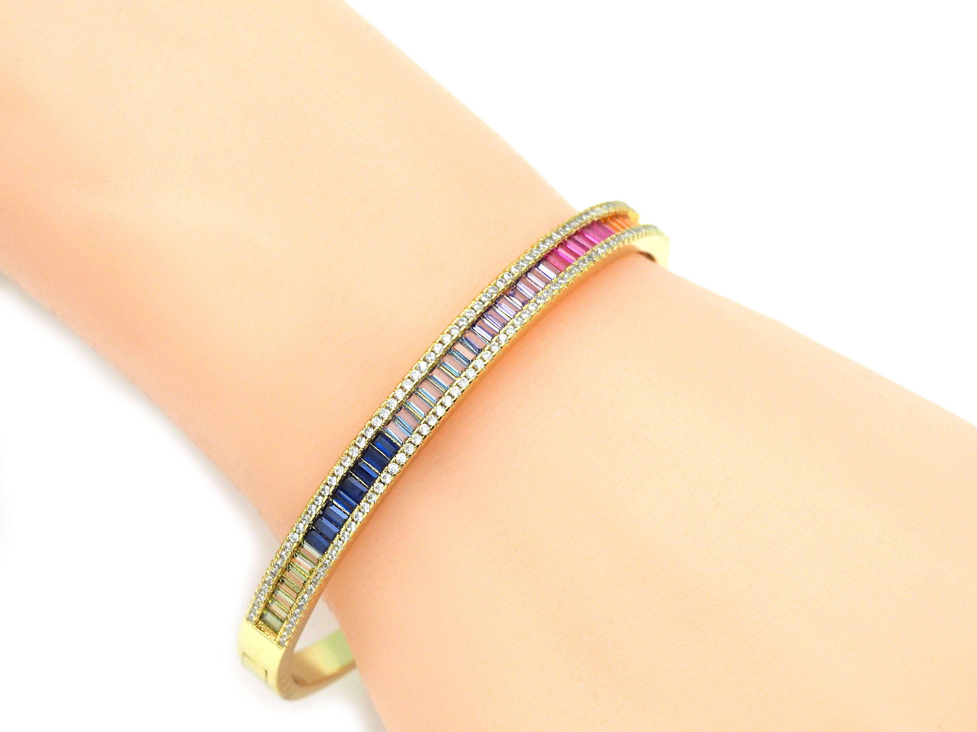 Rainbow Baguette CZ Bracelate,Sku#X351