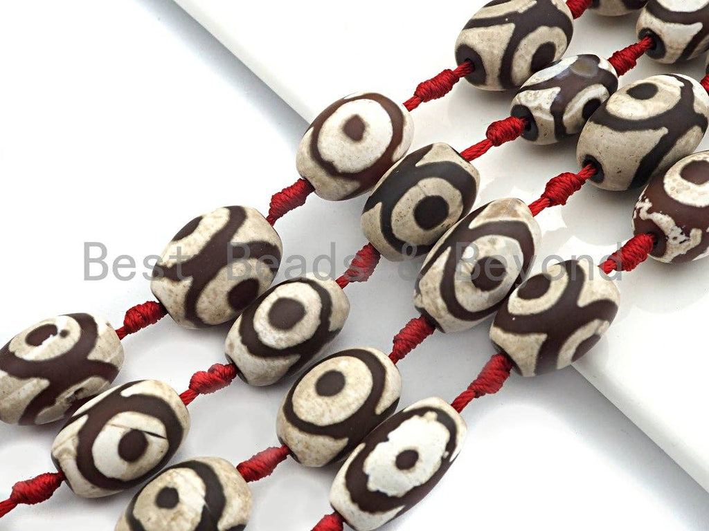Tibetan Barrel Agate Beads, Dzi Eye Drum Spacer Beads, White Brown Tibetan Evil Eye Agate Beads, 15x20mm, sku#U534