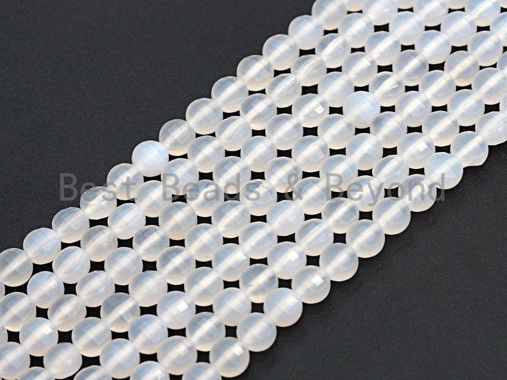 High Quality Natural Turtle Shell Cut White Agate Coin Shape beads, 6mm/8mm/10mm Checkboard Cut White Agate Beads, 16" Full strand, Sku#U691