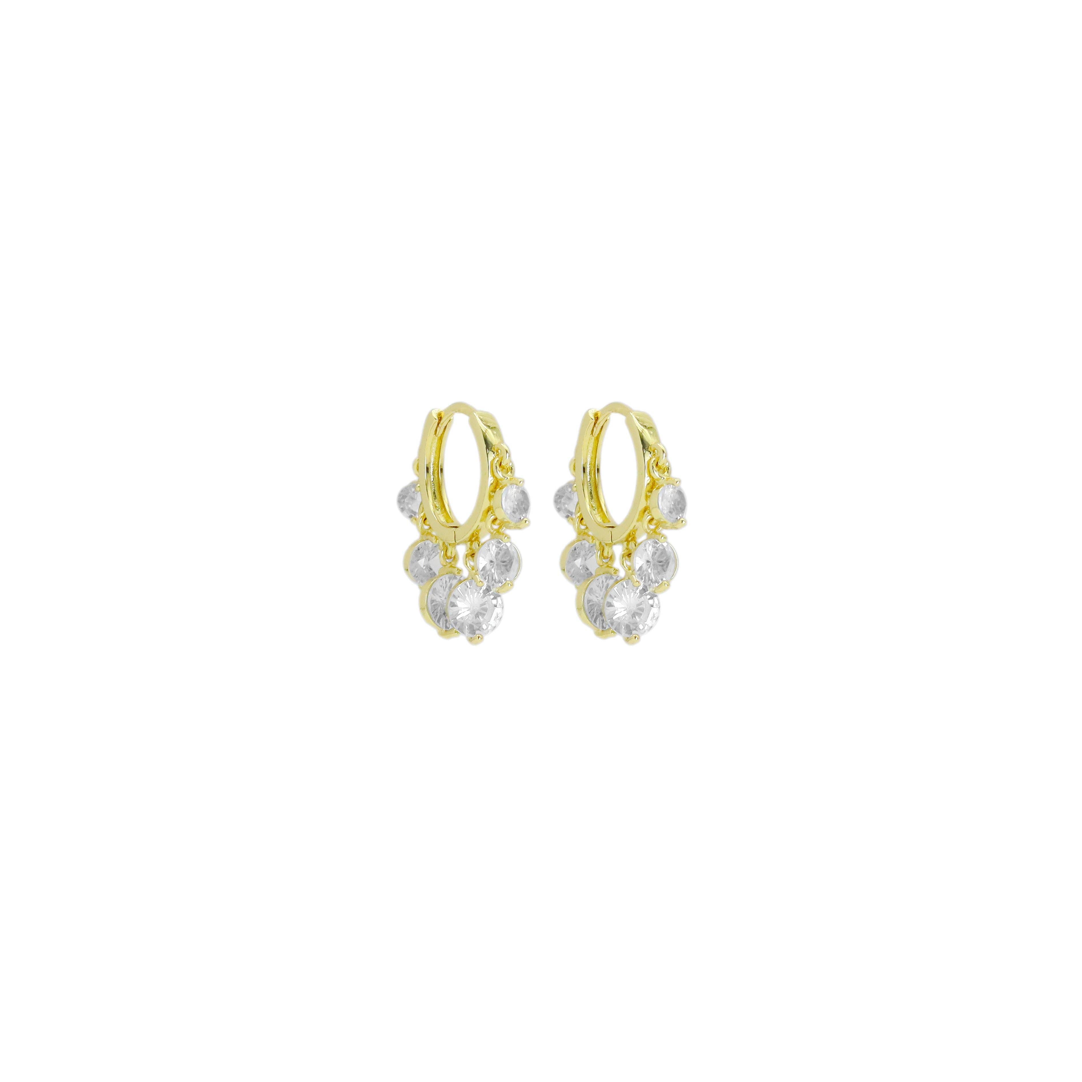 Gold Crystal Dangle Hoop Earrings, Sku#Y922