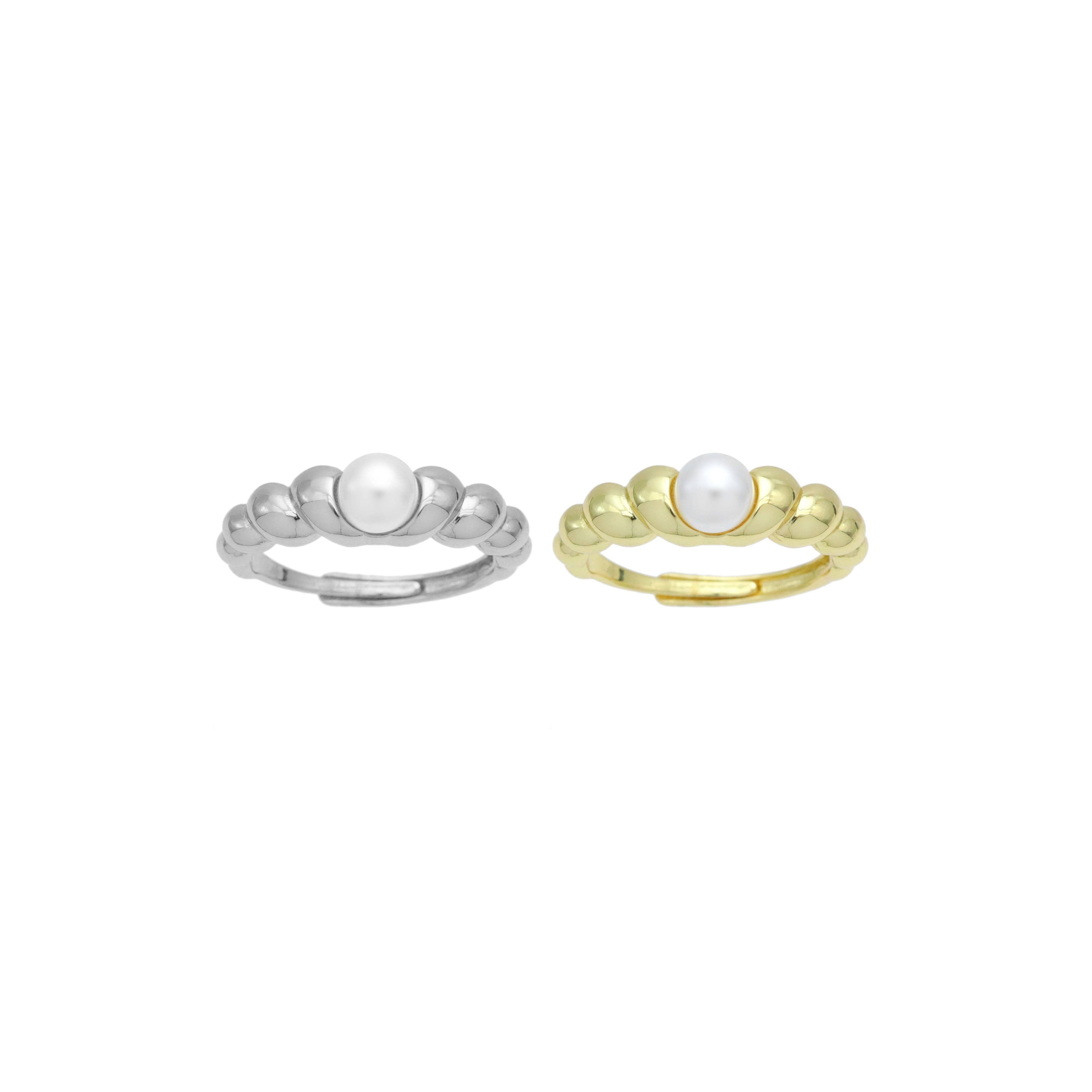 White Pearl  Twisted Line  Adjustable Ring, Sku#A319