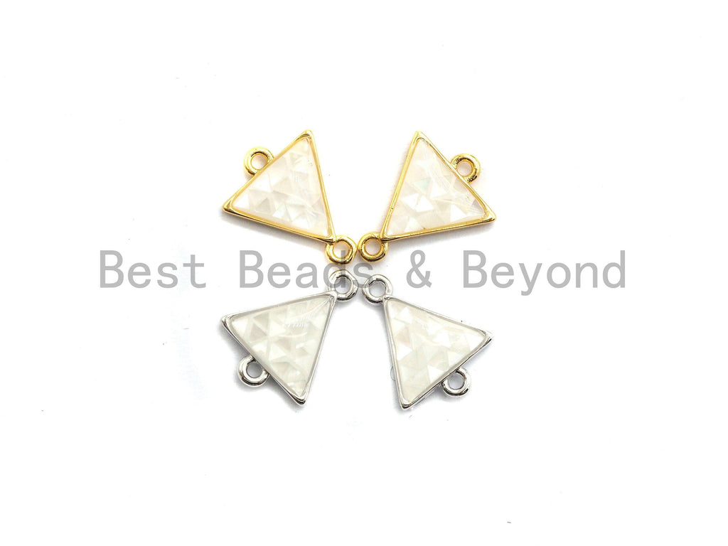 100% Natural Shell White Triangle Connector with Gold/Silver Plated Edging, White Mother of Pearl Shell Connector, Shell, 11x14mm,SKU#Z267