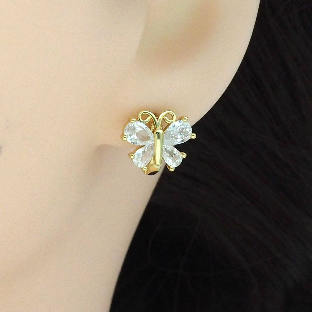 Cute Gold Butterfly CZ Hoop Earrings, Sku#Y811