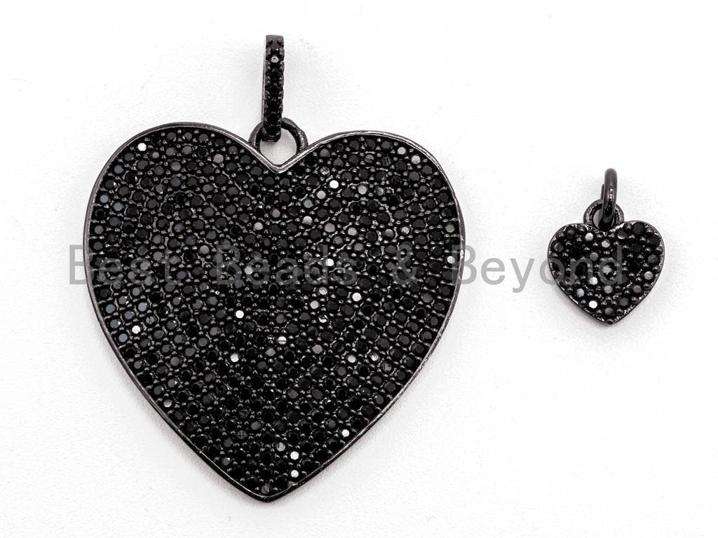 Black CZ Pave On Black Micro Pave Heart Charm, 30mm/10mm, Sku#F366