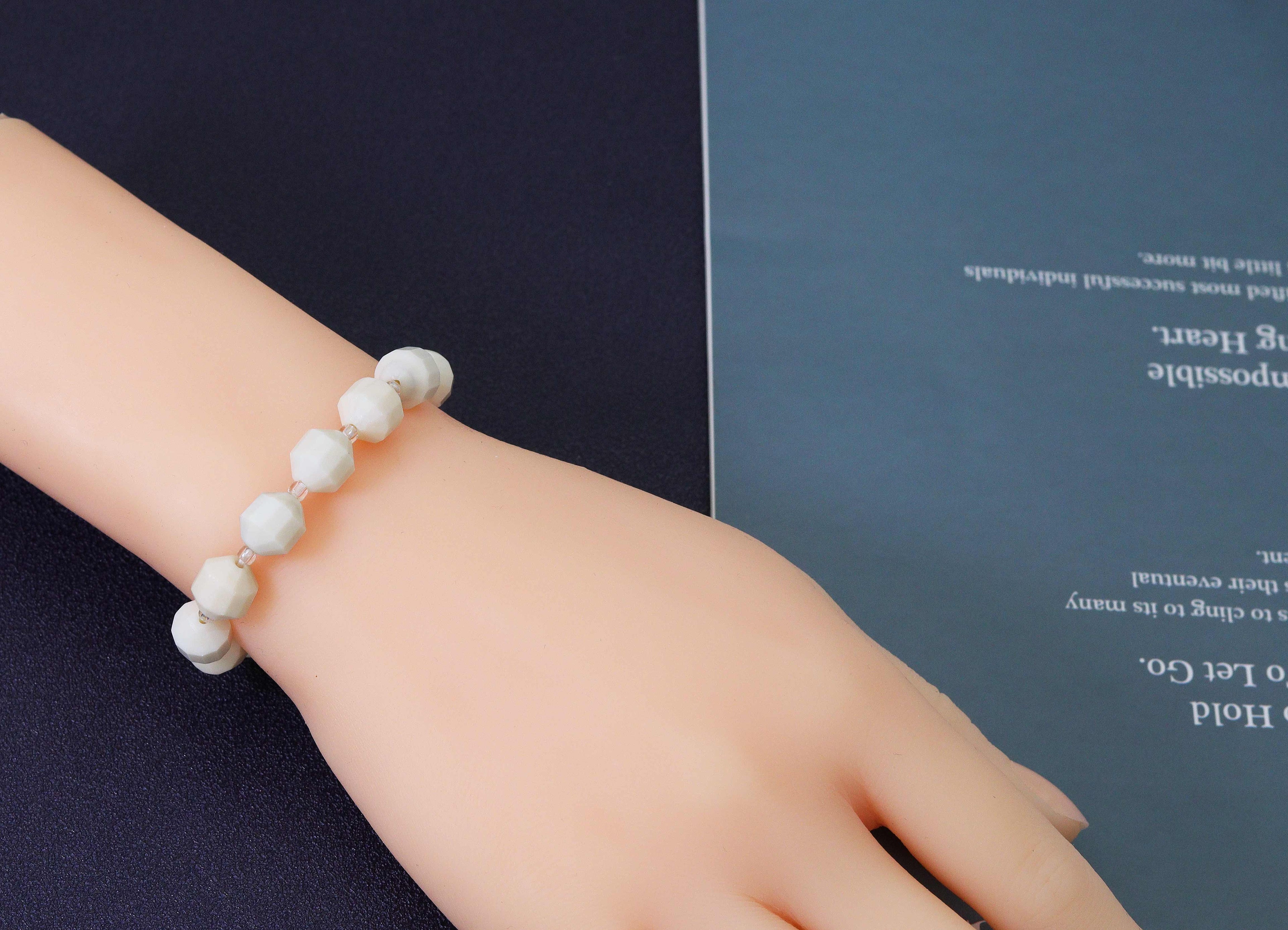 Ivory Jade Stretchy Bracelet, Sku#EF102