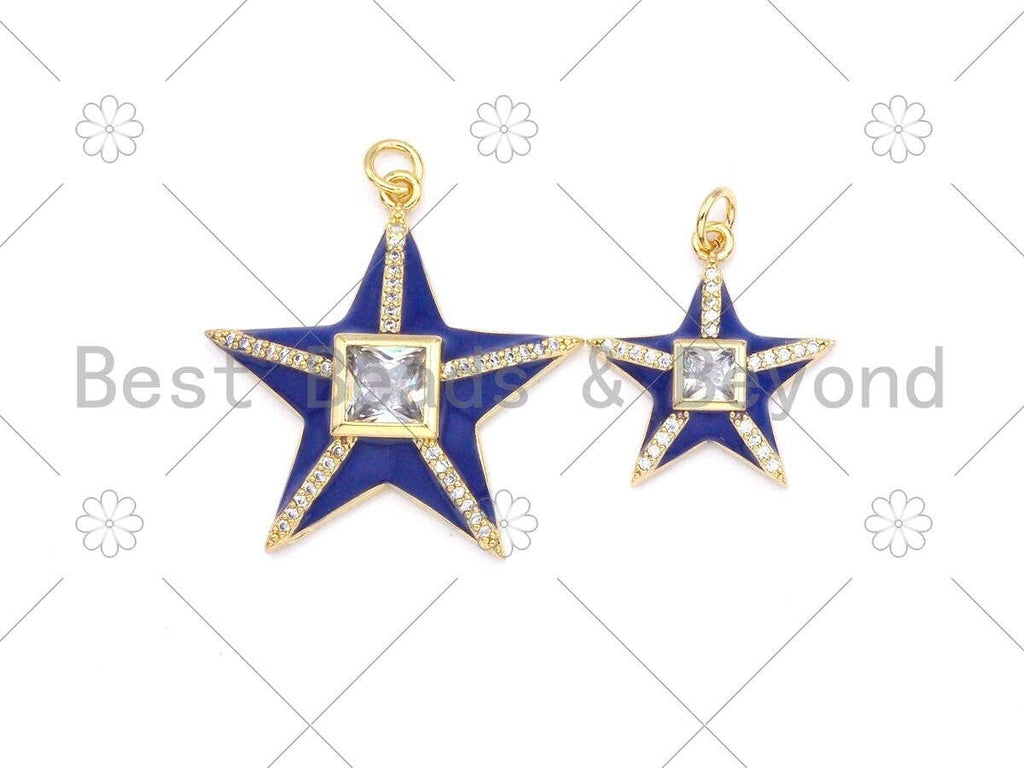 Colorful Enamel Five Point Star Shape Pendant, 18K Gold Filled CZ Micro Pave Enamel Charm,Enamel Jewelry,26x28/17x20mm,Sku#F1407