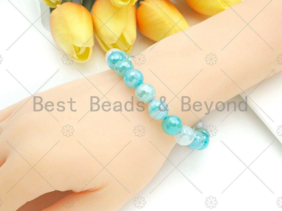 Mystic Aqua Blue Banded Agate Stretchy Bracelet
