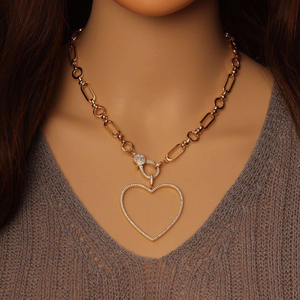 Gold Silver Chain necklace with Frame Heart Charm,Sku#EF332