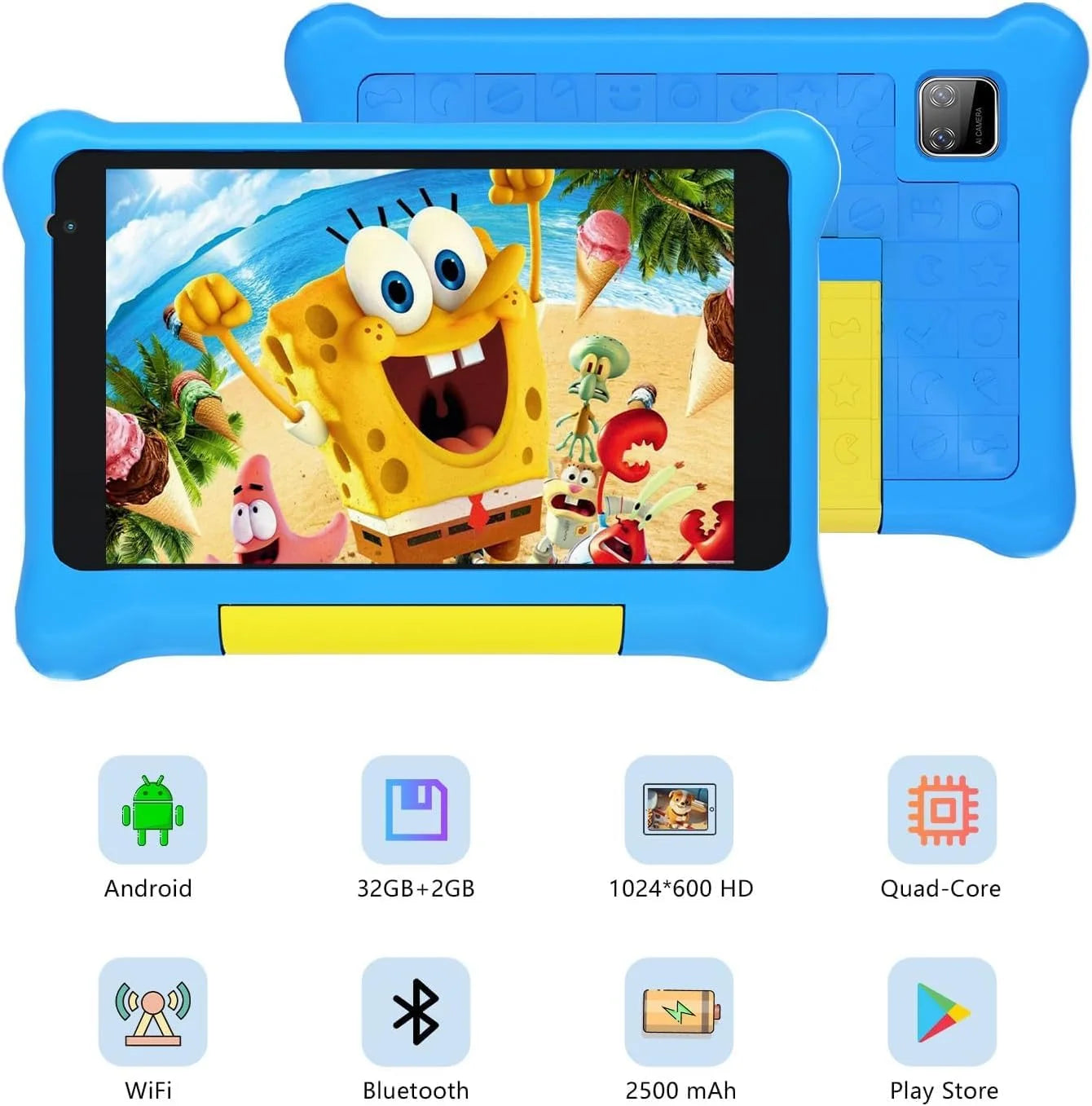 Kids Tablet 7 Inch, Android 13 Allwinner Go Quad Core, 5GB(2+3) RAM + 32GB ROM, 128GB Expansion, HD Display, Wi-Fi, Children Tablet with Parent Control - Blue