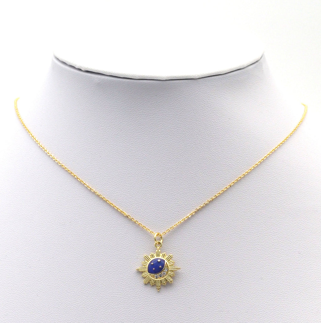 CZ Gold Enamel Moon Star on Flower Charm, Sku#LX127