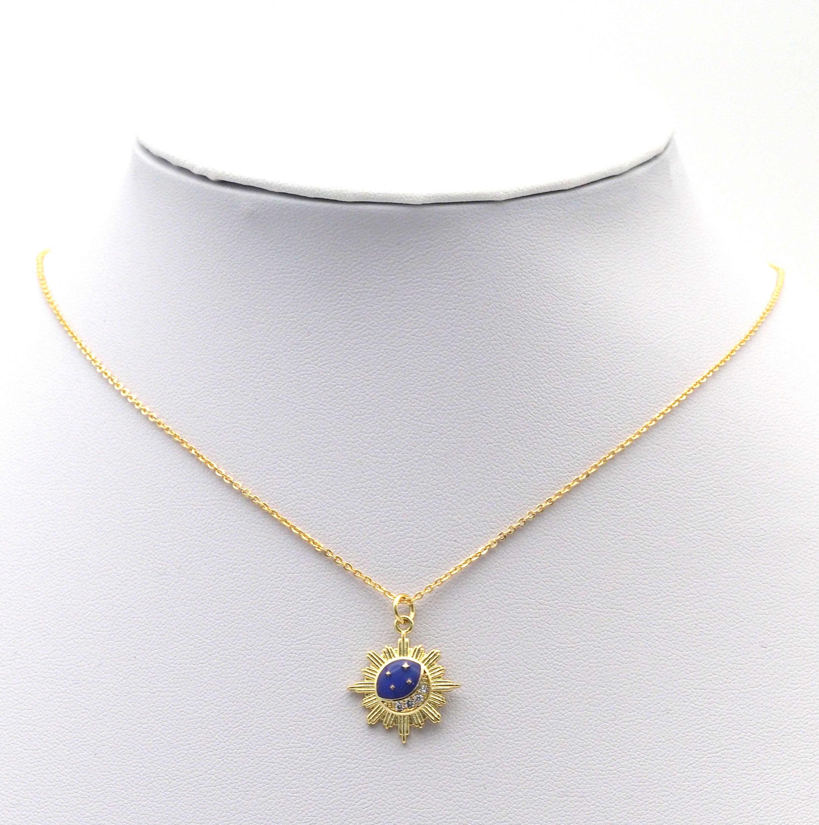 CZ Gold Enamel Moon Star on Flower Charm, Sku#LX127