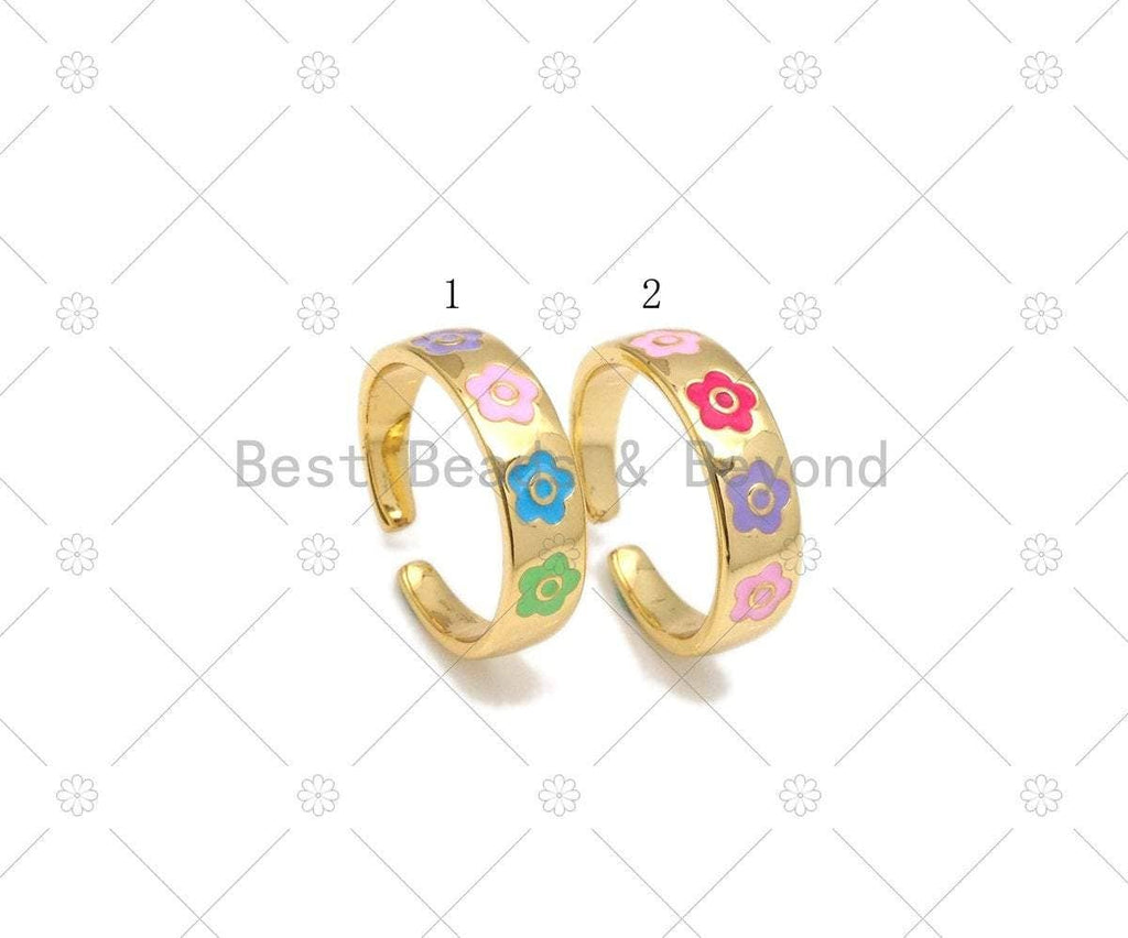 Colorful Enamel Flower On Round Adjustable Ring, Sku#LD160