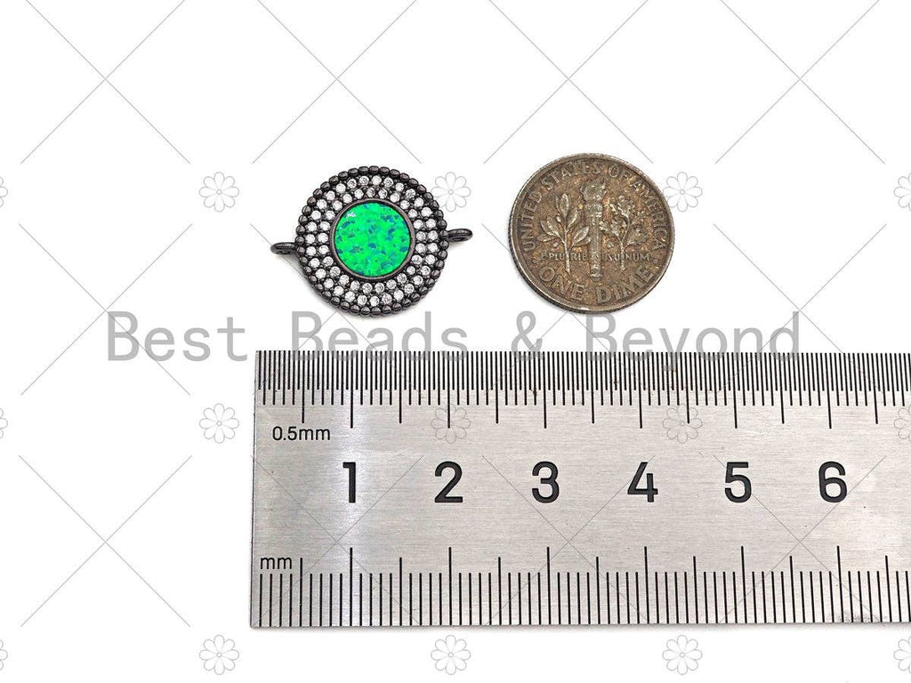 CZ Micro Pave Opal Round connector, Green Opal Link, Cubic Zirconia Bracelet Necklace Connector,16x22mm, Sku#E529
