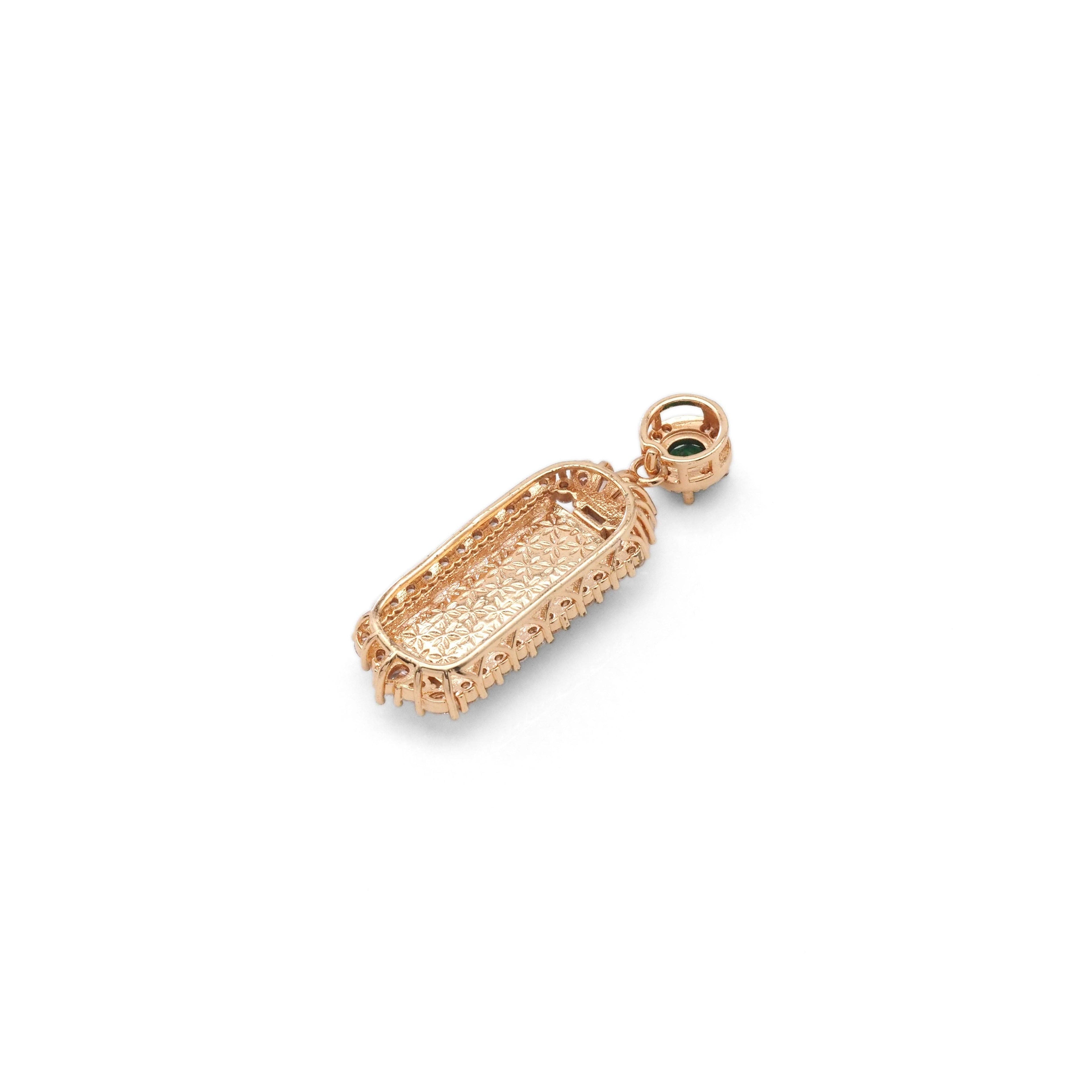 Gold CZ Green Jade Rectangle Bar Charm, Sku#LX347