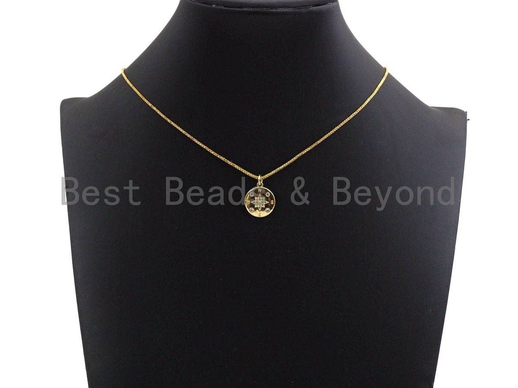 Clear CZ Micro Pave North Star Coin Pendant/Charm,Star Cubic Zirconia Pendant, Silver/Gold Tone,15x17mm,Sku#Z431