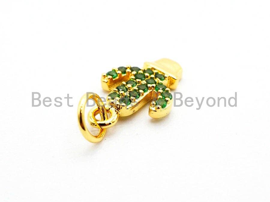 Green CZ Micro Pave Cute Cactus Charm, Cubic Zirconia Pave Cacti Pendant/Charm, Pave Cactus Charm, 8x13mm, sku#Y142