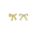 Gold White Pearl Bowknot Stud Earrings, Sku#LK967