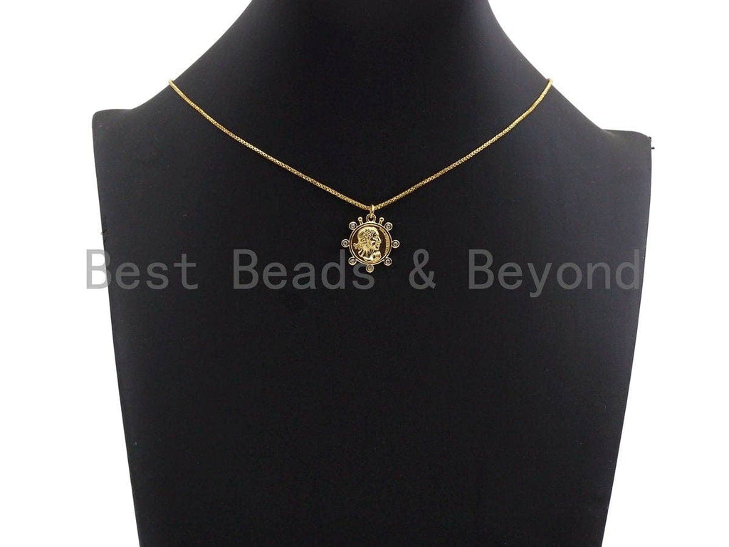 Medallion Coin Pendant/Charm, Medallion Cubic Zirconia Pendant, Silver/Gold Tone, 20x20mm,Sku#Z449