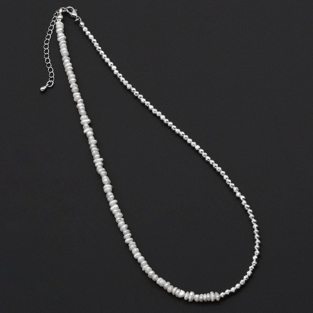 Fresh Water Pearl with Silver Hematite ball Chain Necklace, Sku#EF508