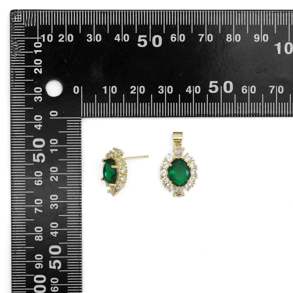 CZ Green Oval Emarald Color Stud Earrings Pendant, Sku#LK903