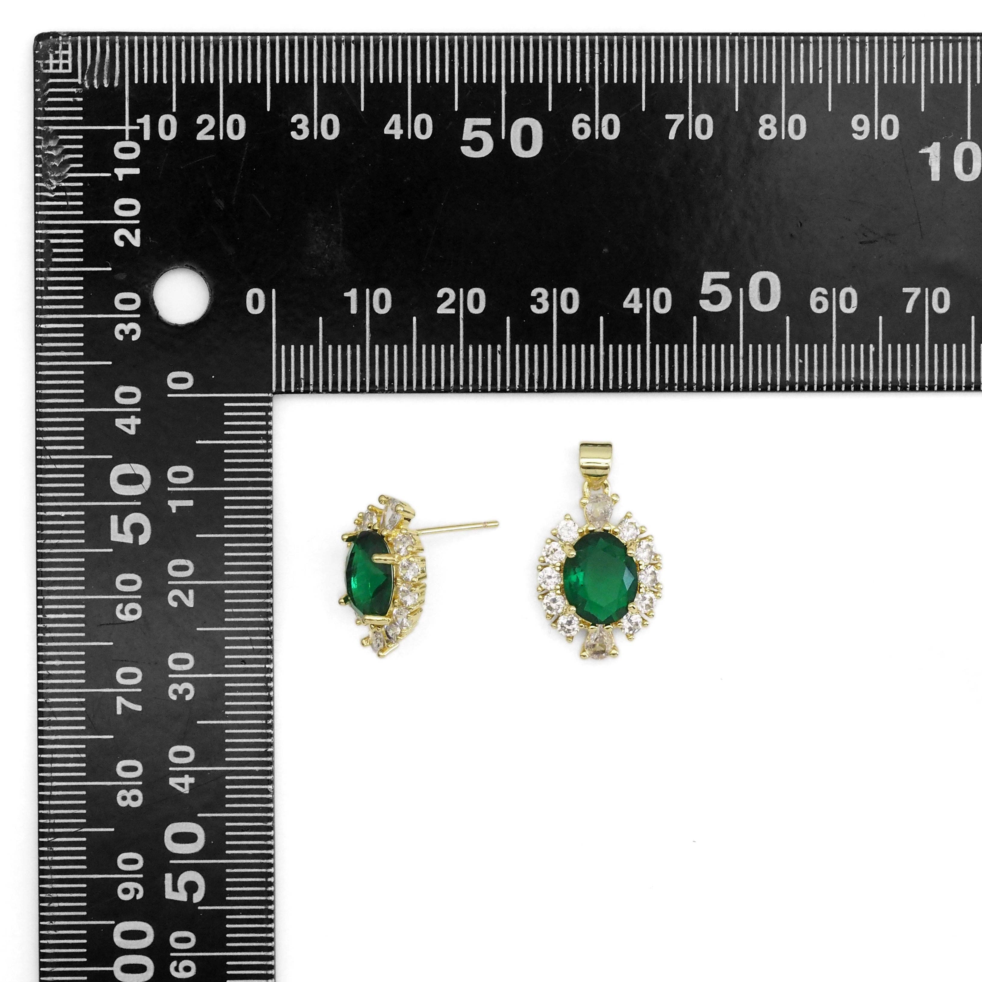 CZ Green Oval Emarald Color Stud Earrings Pendant, Sku#LK903