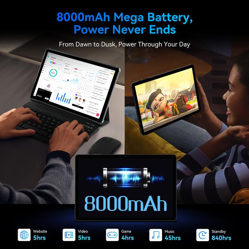 11'' Tablet Android 16, 24GB RAM 128GB ROM /2TB TF, 8000Mah, T7250 CPU+13MP Camera with Gemini AI, Widevine L1, 2 in 1 Tablets with Keyboard Mouse Stylus