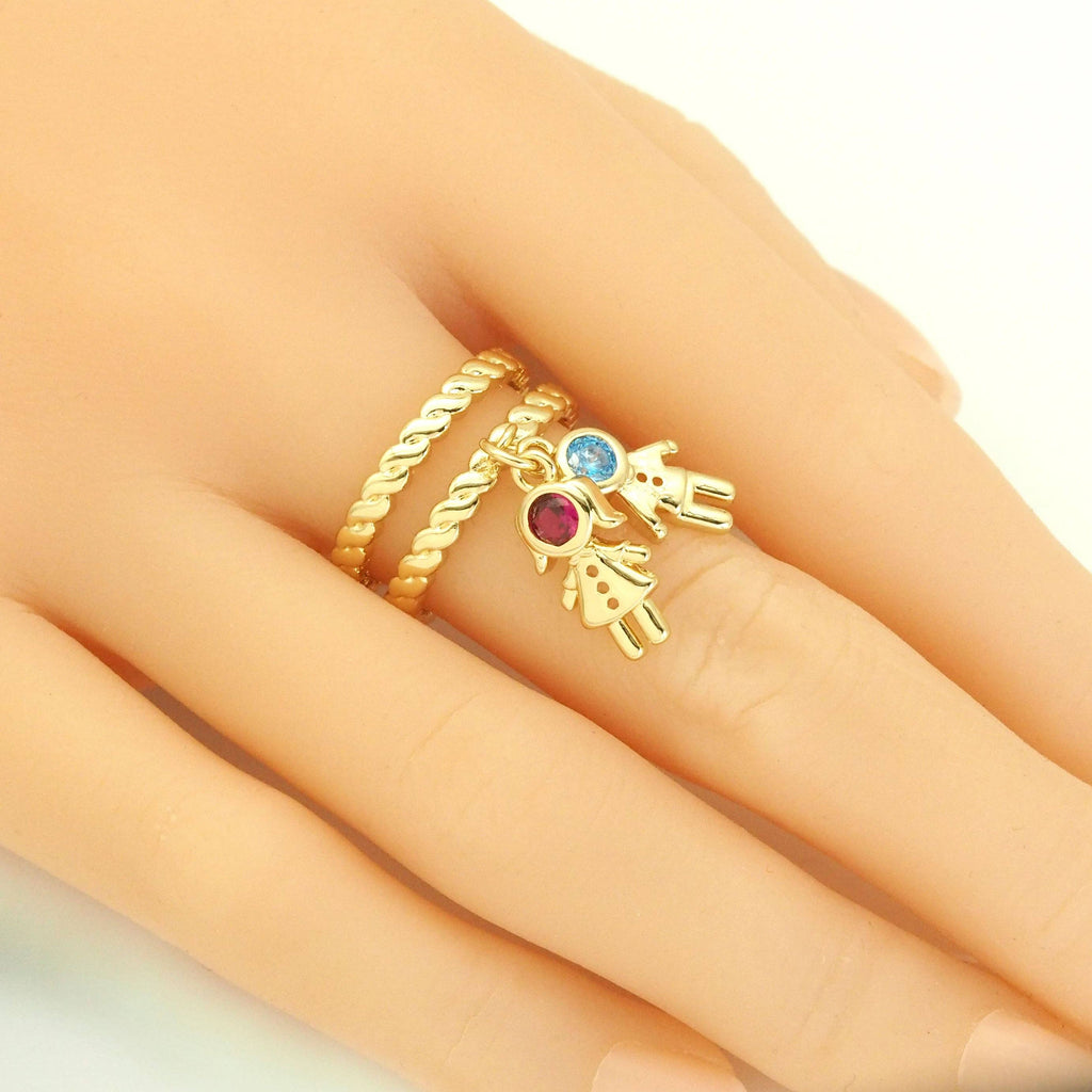 Gold Colorful CZ Boy And Girl Adjustable Ring, Sku#LD419