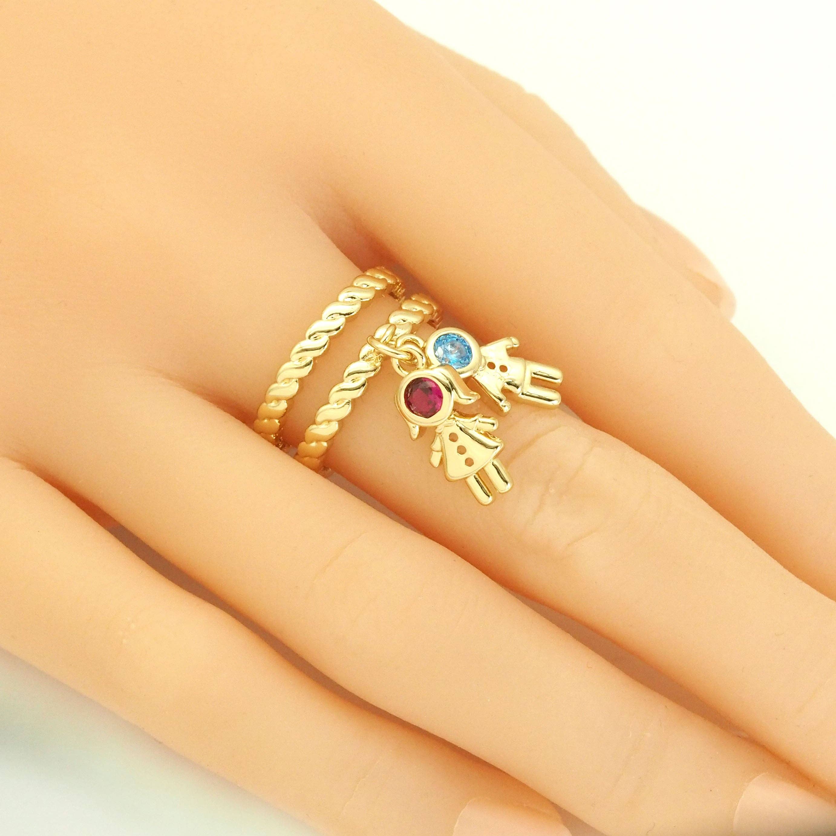 Gold Colorful CZ Boy And Girl Adjustable Ring, Sku#LD419