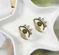 Black CZ Gold Evil Eye Oval Adjustable Ring, Sku#JL142