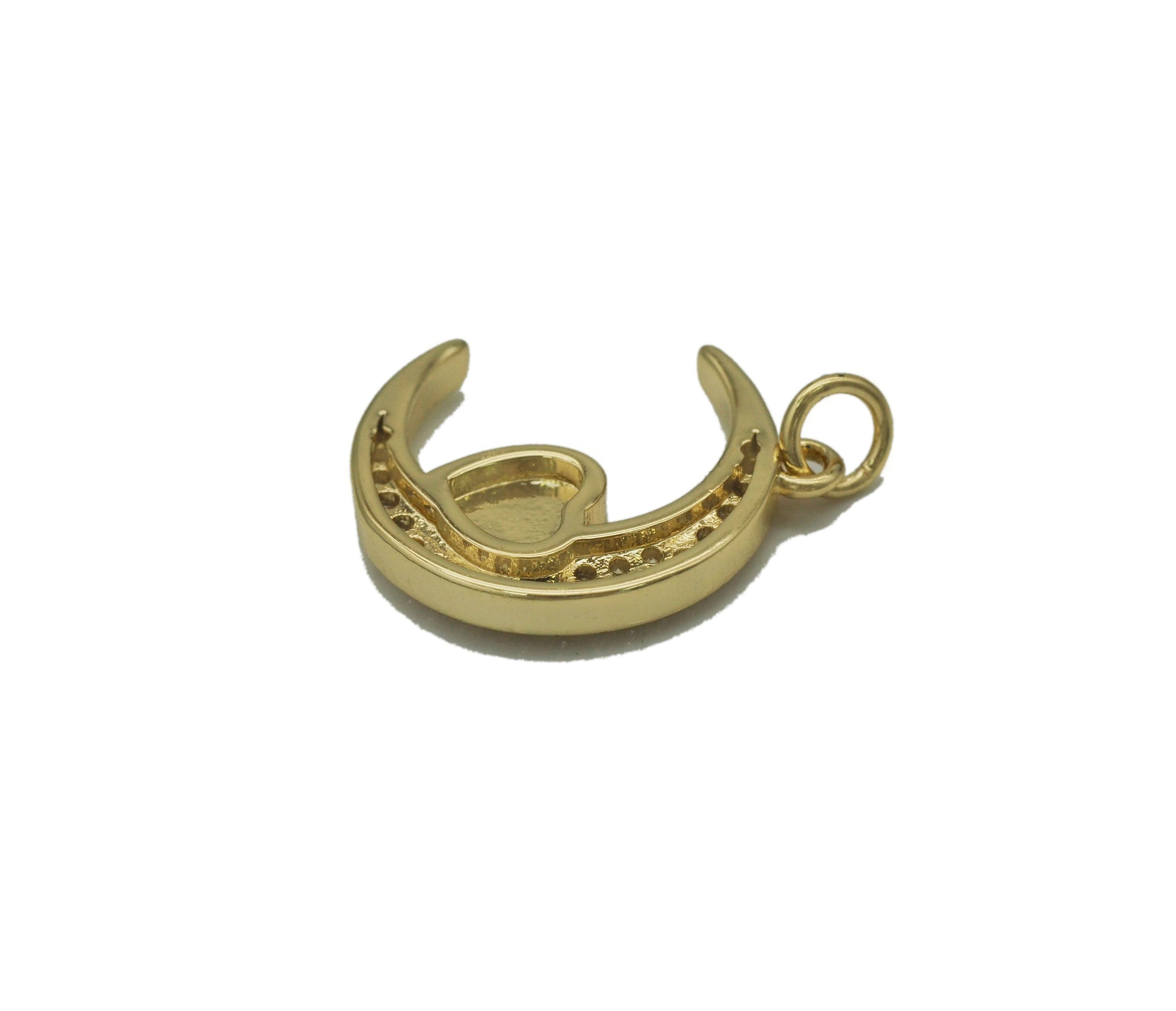 Opal Heart On Cresent Moon Charm, Sku#F1504