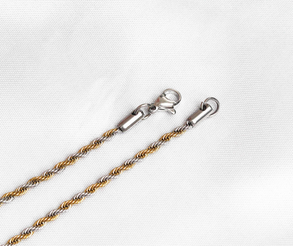 22.5'' Gold with Silver Solid Rope Chain with Lobster Clasp Necklace, Sku#M409