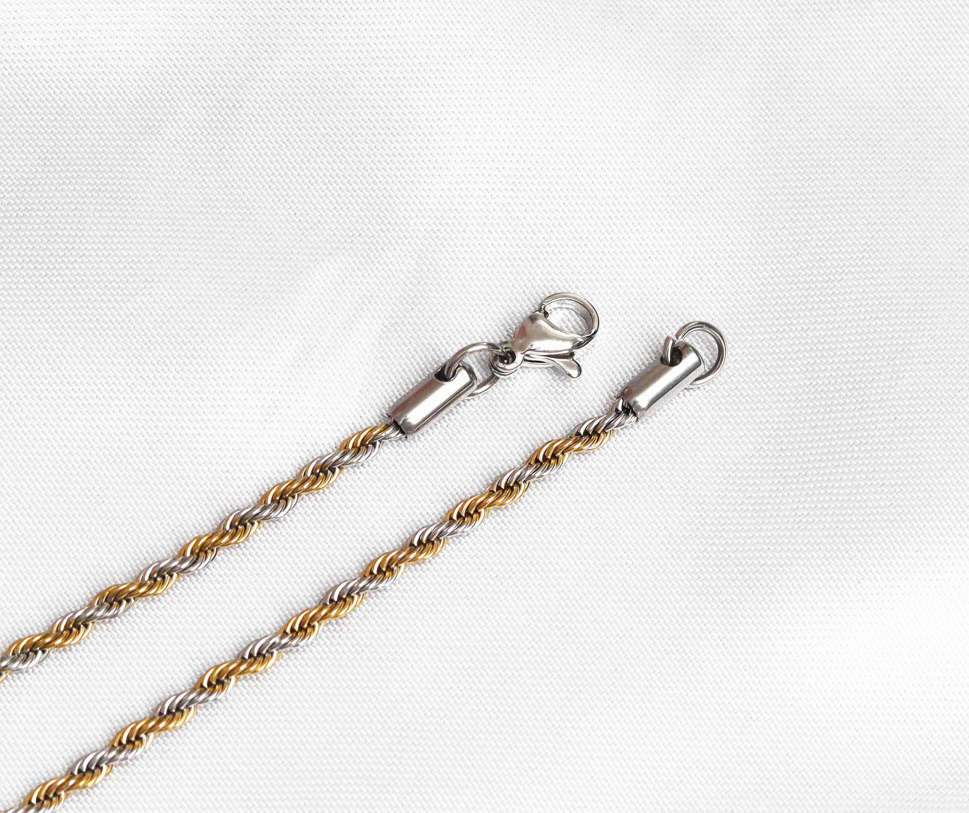 22.5'' Gold with Silver Solid Rope Chain with Lobster Clasp Necklace, Sku#M409