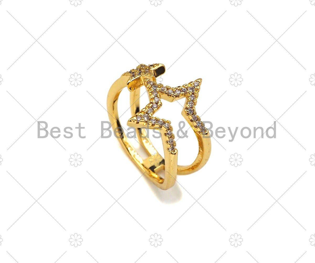 CZ Gold Star Ring,Sku#X179