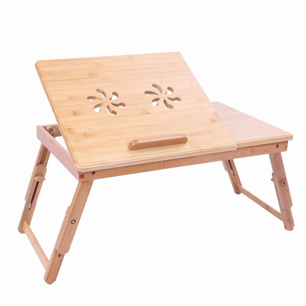 Lap Desk 21" X 13", Nature Bamboo Folding Laptop Desk, Bed Tray Table for Computer, Adjustable Computer Notebook Desk Laptop Stand, Natural