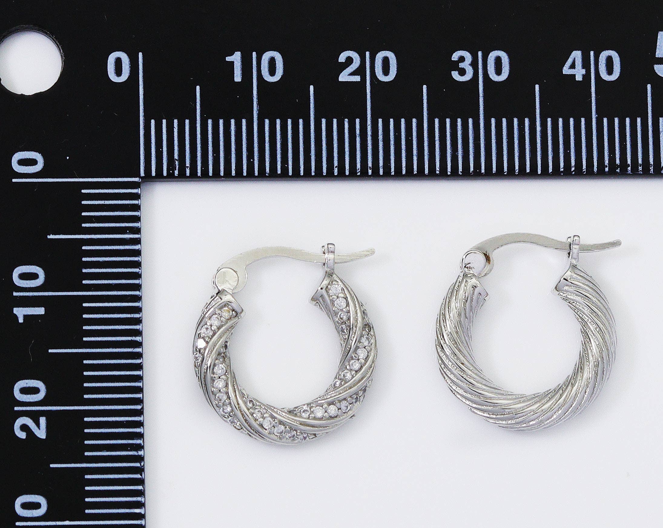 CZ Twisted Rope Huggie Hoop Earrings, Sku#B192