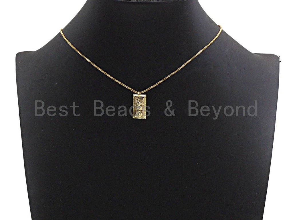 CZ Micro Pave Moon And Star On Rectangle Shaped Pendant/Charm, Cubic Zirconia Pendant Charm,10x18mm,sku#Z556